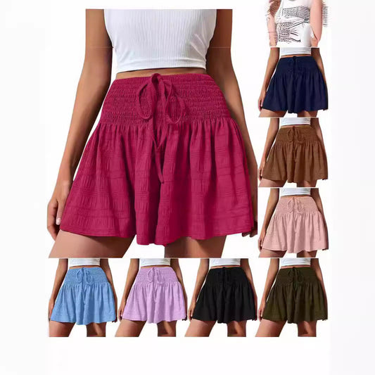 Women's solid color drawstring sports shorts, summer fashion style, front view