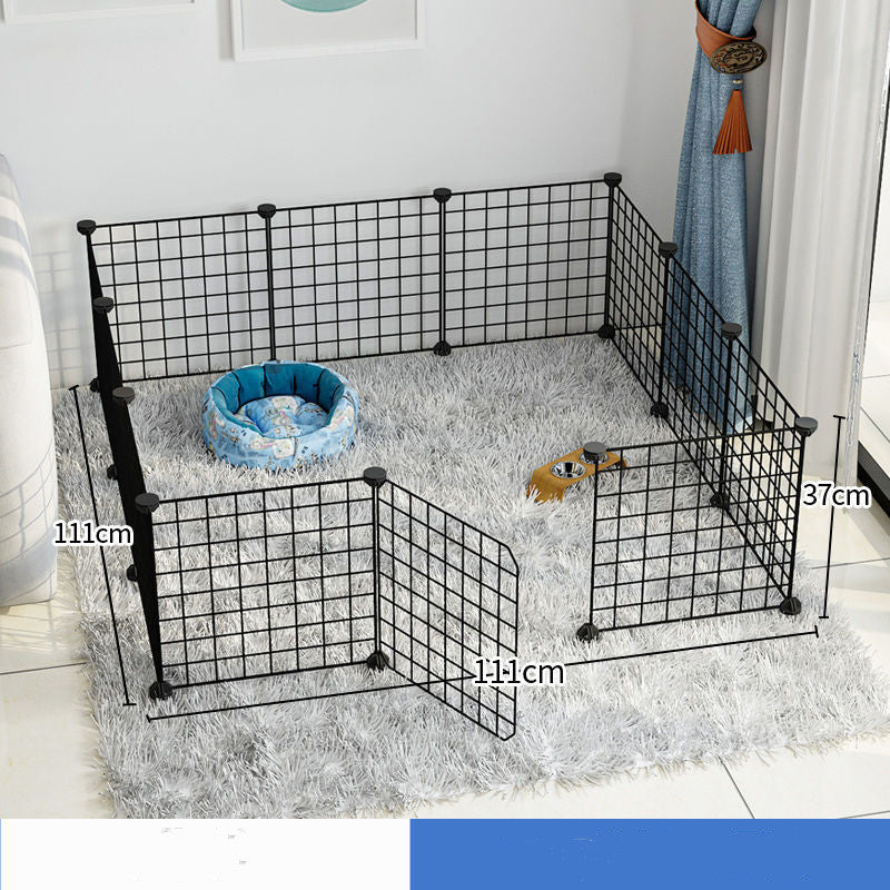 Small dog indoor isolation fence cage with secure wire panels and doorway setup