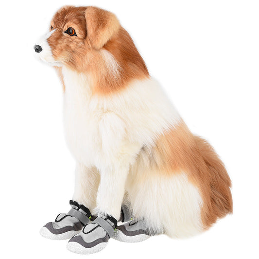 Wear-resistant breathable big dog shoes for pets, protective black paw footwear four-piece set