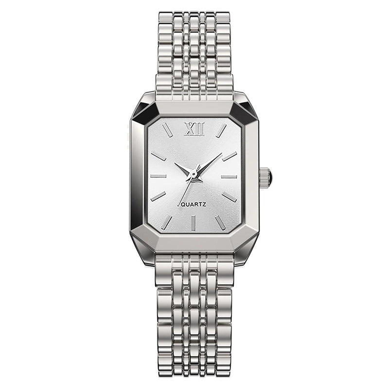 Minimalist square quartz watch for students, featuring a slim design and clear dial