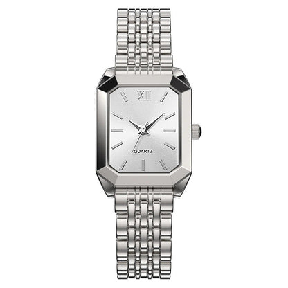 Minimalist square quartz watch for students, featuring a slim design and clear dial