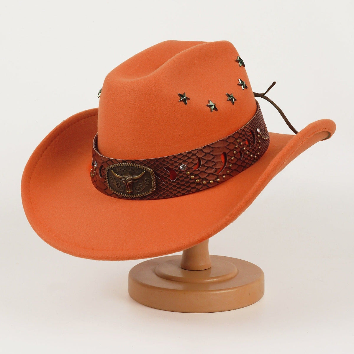 Star-studded leather jazz cap in European and American style, shown in detail