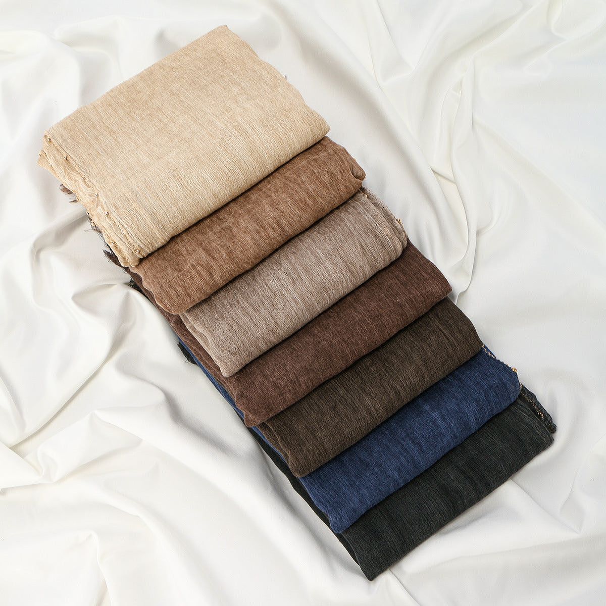 Rayon crinkle long scarf with chain pattern and fringed edges, cross-border arrival design