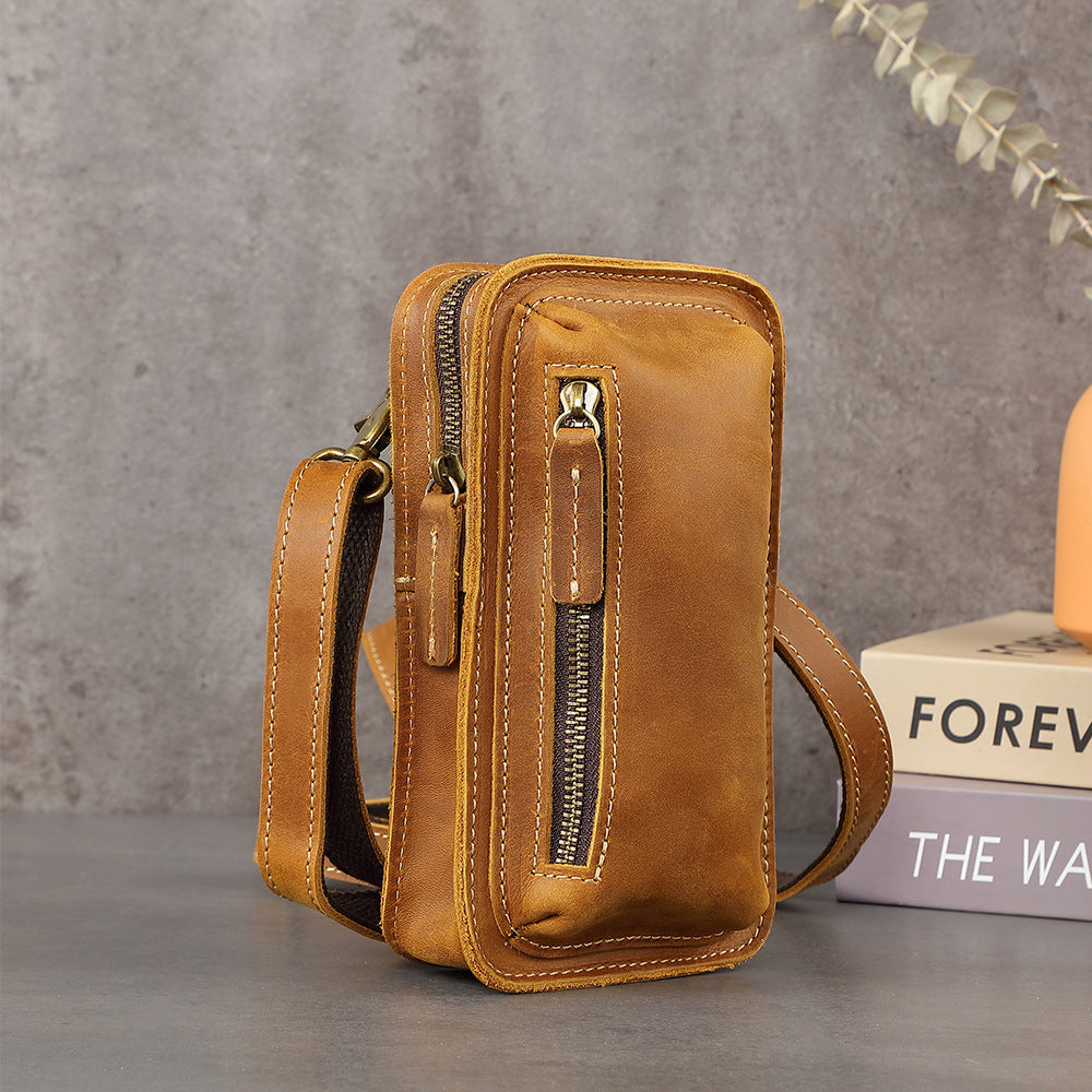 Genuine leather men's cowhide work belt-powered bag with durable construction