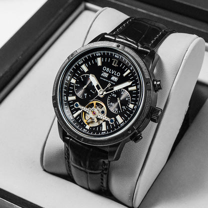 Men's multi-functional hollowed fashion watch with an intricate openwork dial and stylish wristband
