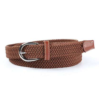 Youth student canvas elastic braided belt in navy blue with woven texture and adjustable buckle