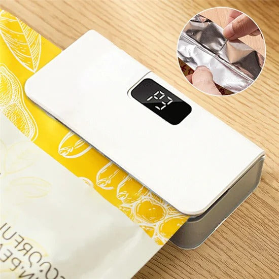 BackupMyFilesNow® snack bag sealer sealing a snack bag to keep contents fresh.
