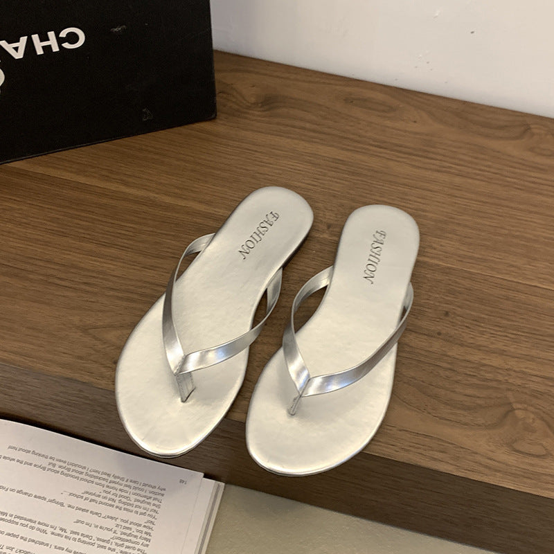 Women's plus-size flat sandals for spring and summer, open-toe design in a neutral color