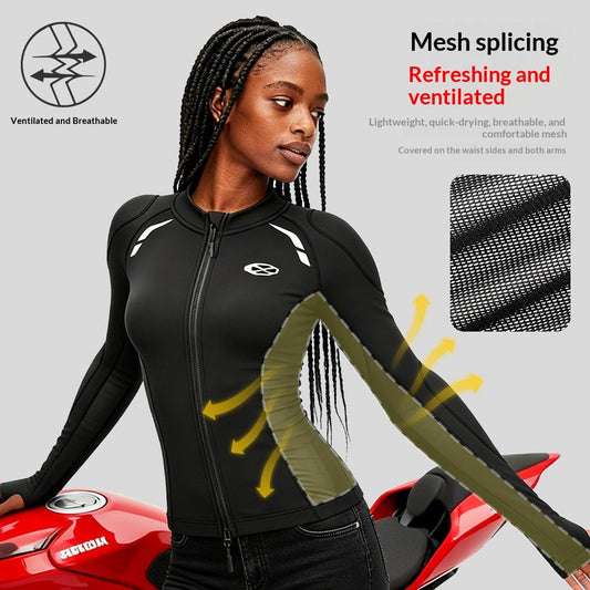Women's outdoor motorcycle riding jacket by My Store, black textile jacket with protective detailing