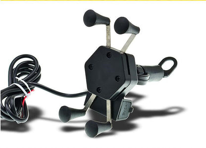 Rechargeable motorcycle mobile phone holder mounted on handlebars for convenient navigation and hands-free use