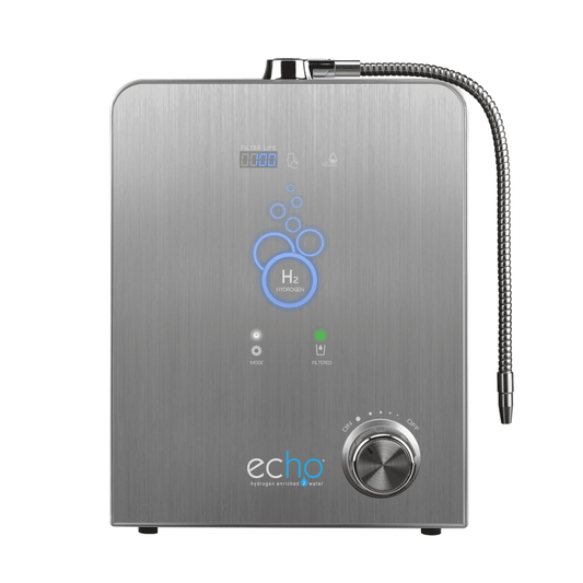Echo Water H2 Hydrogen Water Machine showing sleek design and control panel for producing hydrogen-rich water.