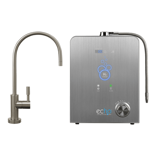Echo Water H2 Hydrogen Water Machine showing sleek design and control panel for producing hydrogen-rich water.