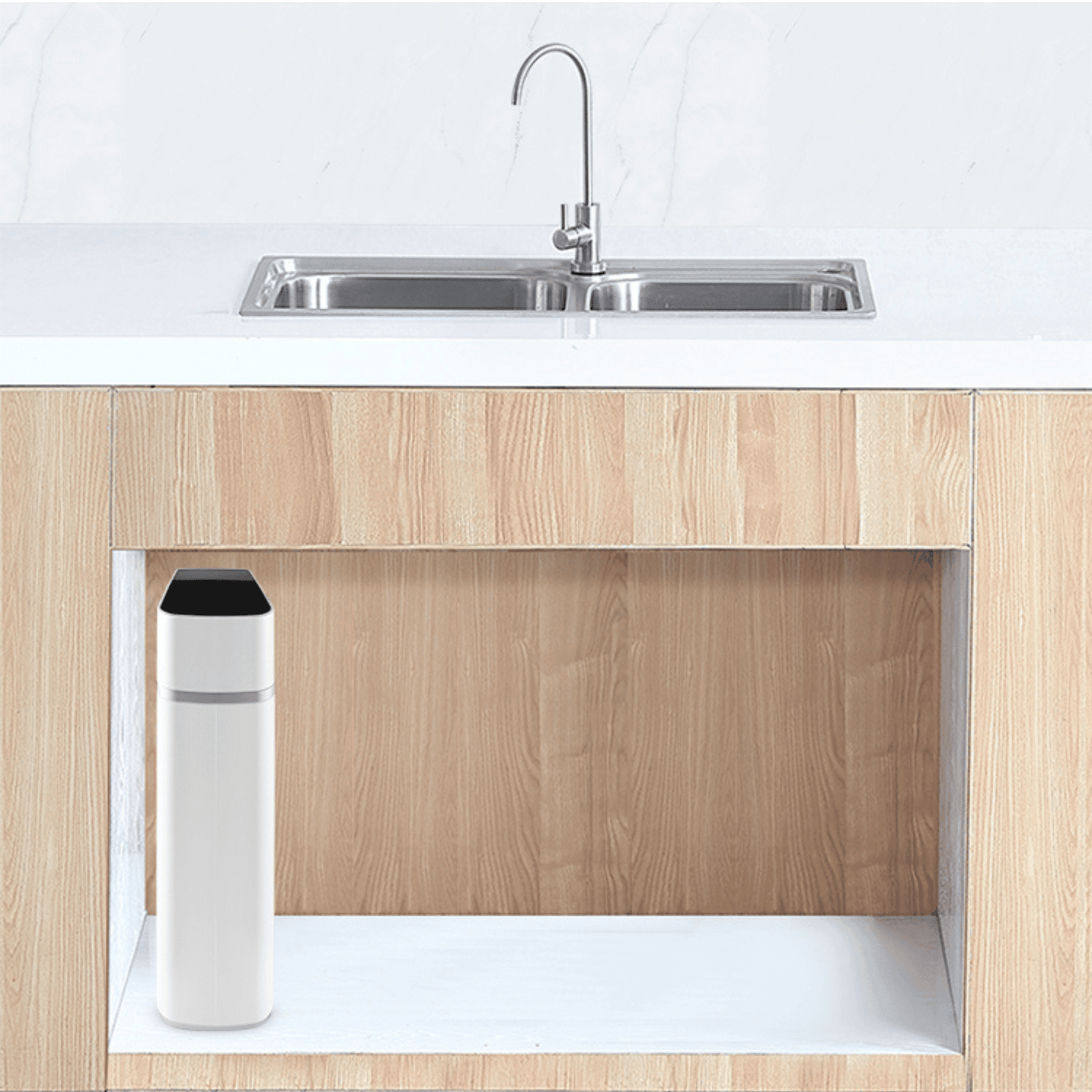 Echo Water ECHO RO™ tankless reverse osmosis water filter system for clean, filtered drinking water in a modern setup.