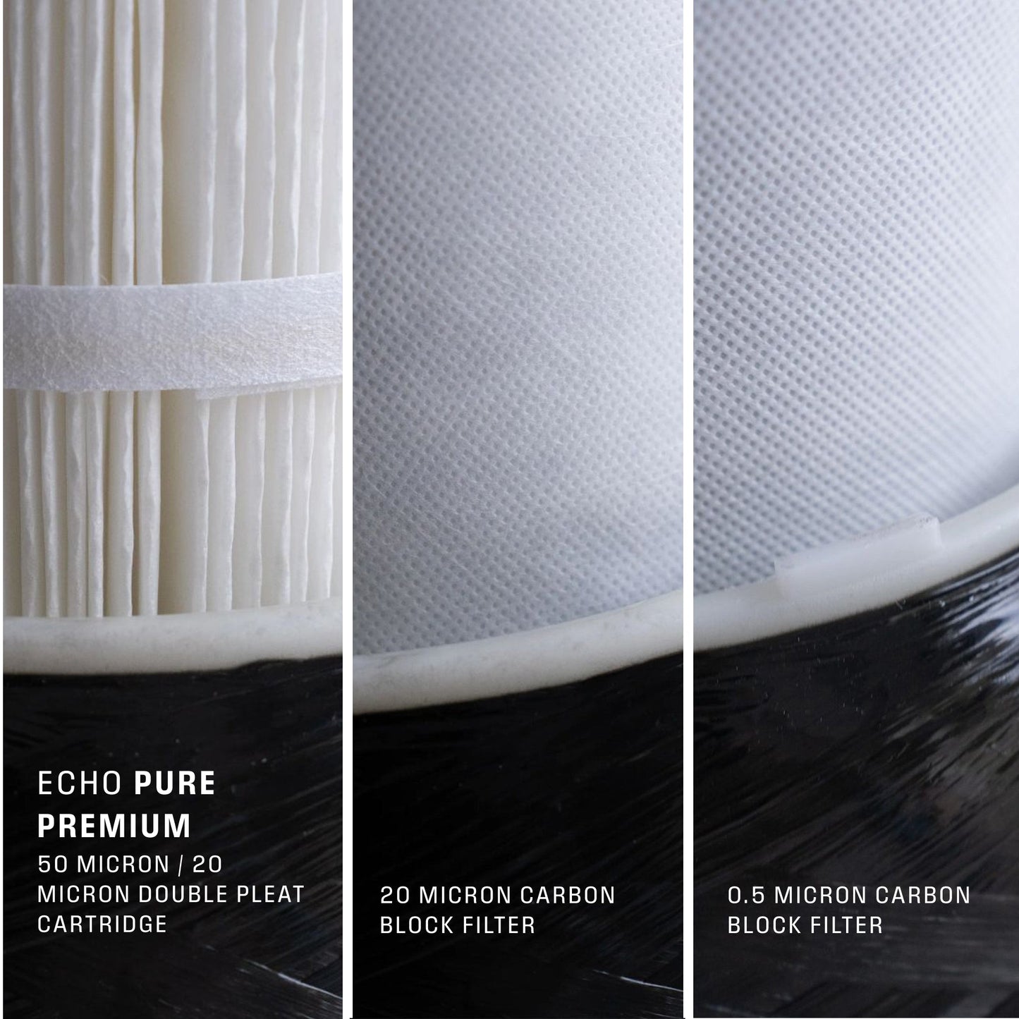Close-up of Echo Water's ECHO Whole Home Water Filter showing its sleek design and filtration components.