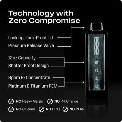 Echo Water hydrogen water bottle, ECHO Flask hydrogen bottle with sleek design and reusable features for fresh hydrogen-infused water.