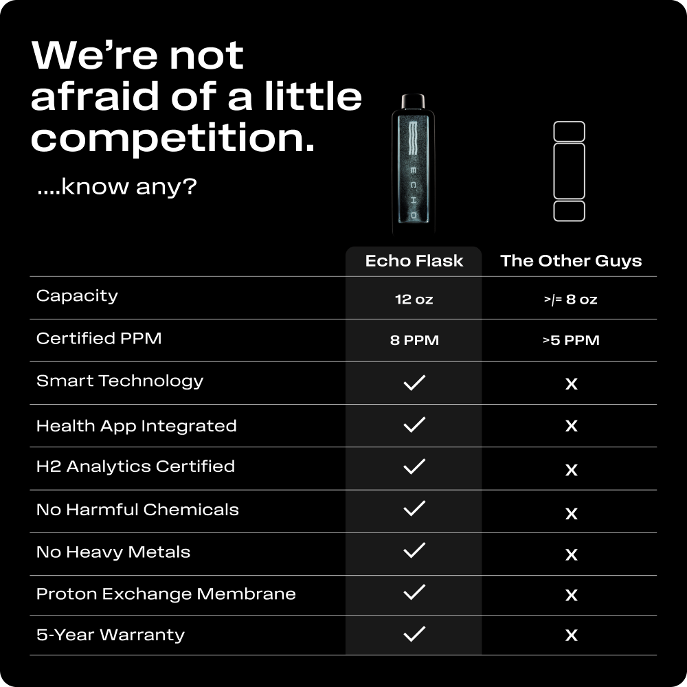 Echo Water hydrogen water bottle with sleek design, showcasing the ECHO Flask Hydrogen Bottle on a white background.