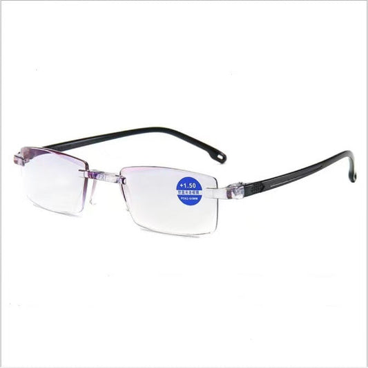 Frameless anti-blue light presbyopic glasses with diamond trimming for men and women, adjustable reading lenses
