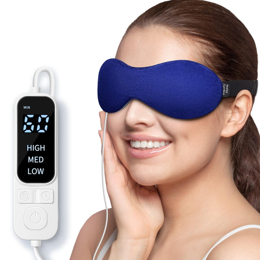 Heated eye mask from BACKUPMYFILESNOW® with soft fabric and adjustable strap for soothing relaxation and comfort.