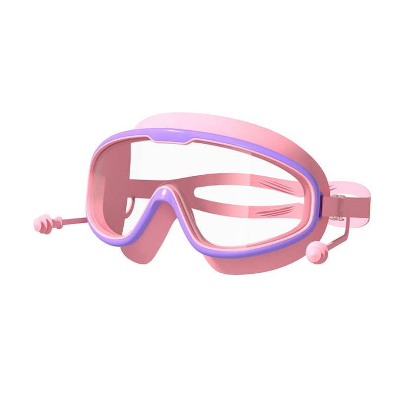 Large-frame waterproof anti-fog swimming goggles with clear lenses and adjustable strap