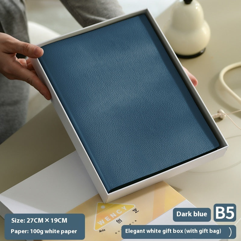 Litchi pattern soft leather covered notebook in textured finish, closed view