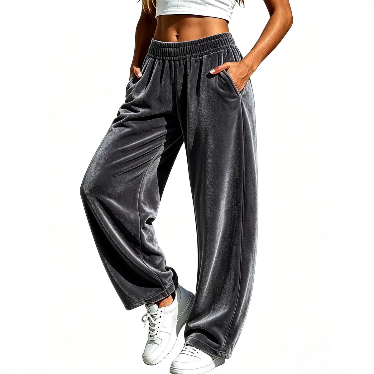 Women's sporty-casual wide-leg pants in a fashionable relaxed fit