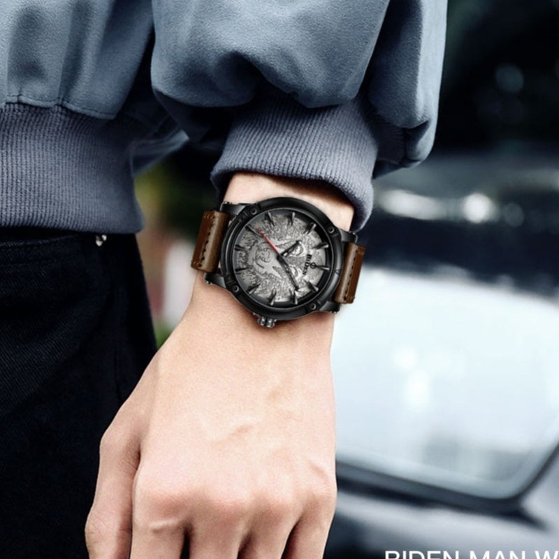 Men's solid color casual belt quartz watch, classic analog design with a comfortable strap