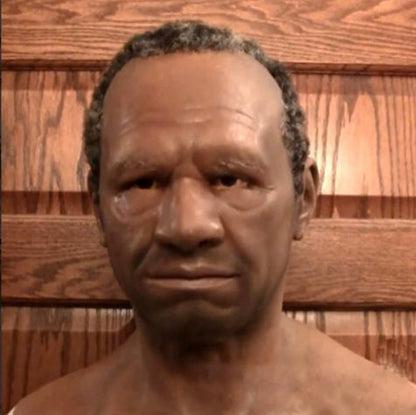 Old man Halloween mask with white hair, white beard, and headgear