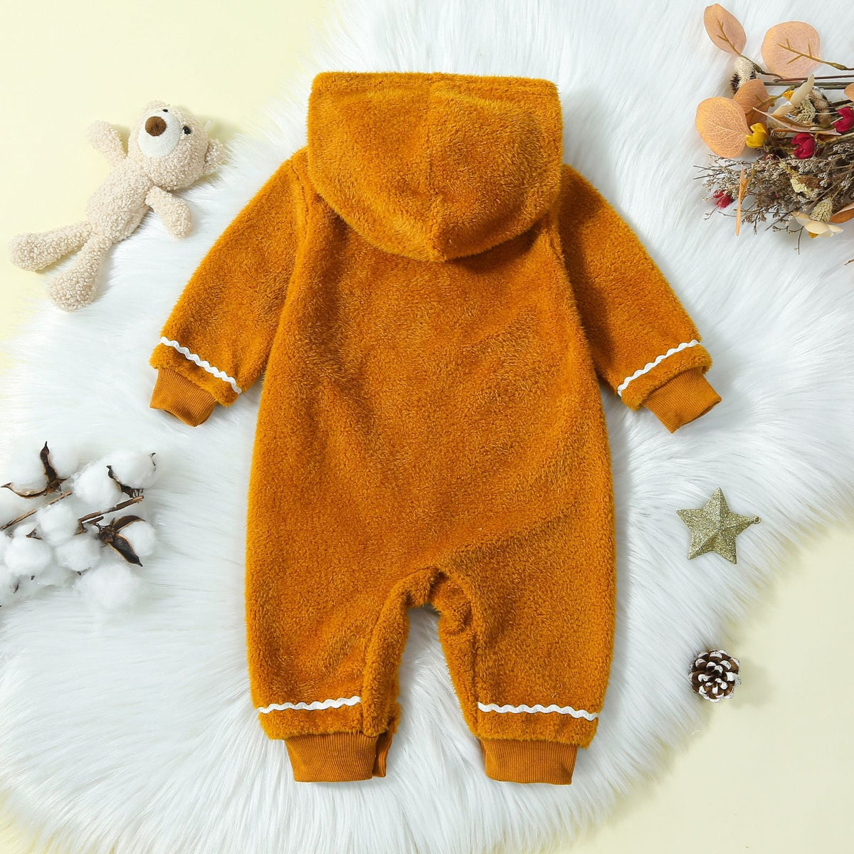 Children's Christmas infant fur hooded one-piece in a solid color by My Store