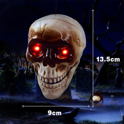 Animated floating skeleton decorations with realistic Halloween skull heads and spooky sound effects