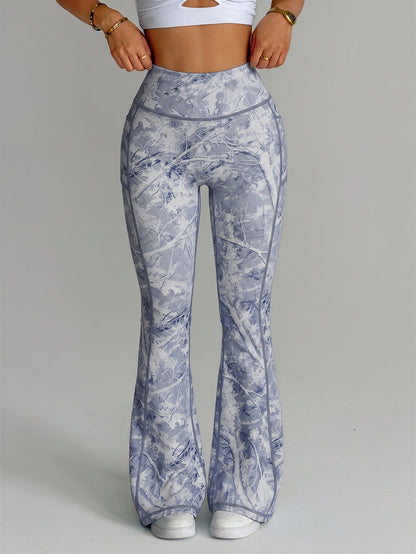 Printed high-waisted tummy-control yoga fitness pants with a tight fit and patterned design