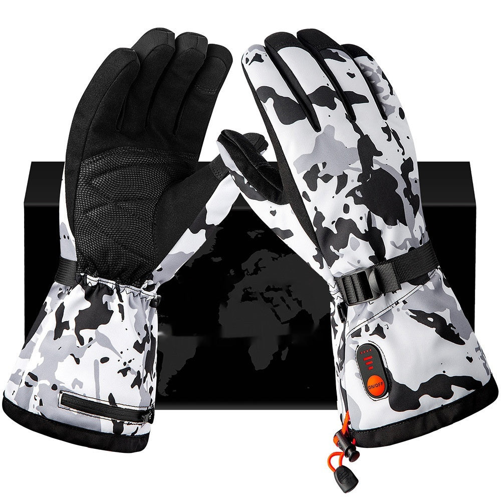 Black thickened heated gloves for outdoor skiing and cycling by My Store