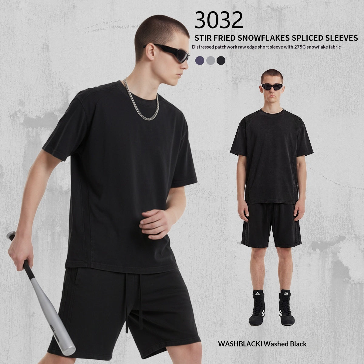 Distressed patchwork raw-edge short-sleeve top in a spring-summer style 马会