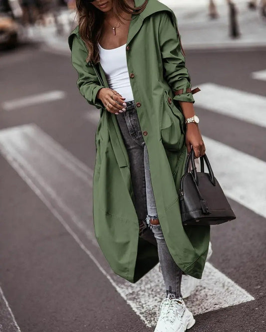 Women’s casual mid-length lapel trench coat in a fashionable, personality-inspired design