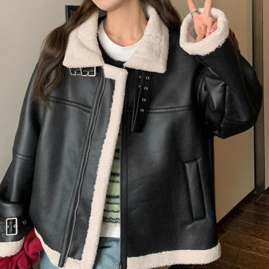 Lamb winter motorcycle clothing coat, loose fit, My Store brand