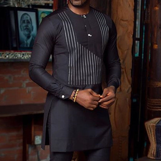 Men's casual striped long-sleeved shirt in a relaxed fashion style