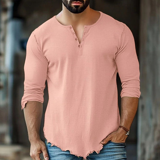 Men's casual solid-color four-button long-sleeve T-shirt by My Store