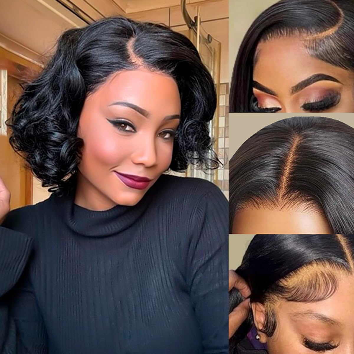 Eeotii Bob Wig Human Hair 13x4 Lace Frontal Wig Body Wave 200% Density Lace Front Wigs Human Hair Short Human Hair Wigs for Black Women Glueless Human Hair Wig Natural Black 14 Inch - BACKUPMYFILESNOW