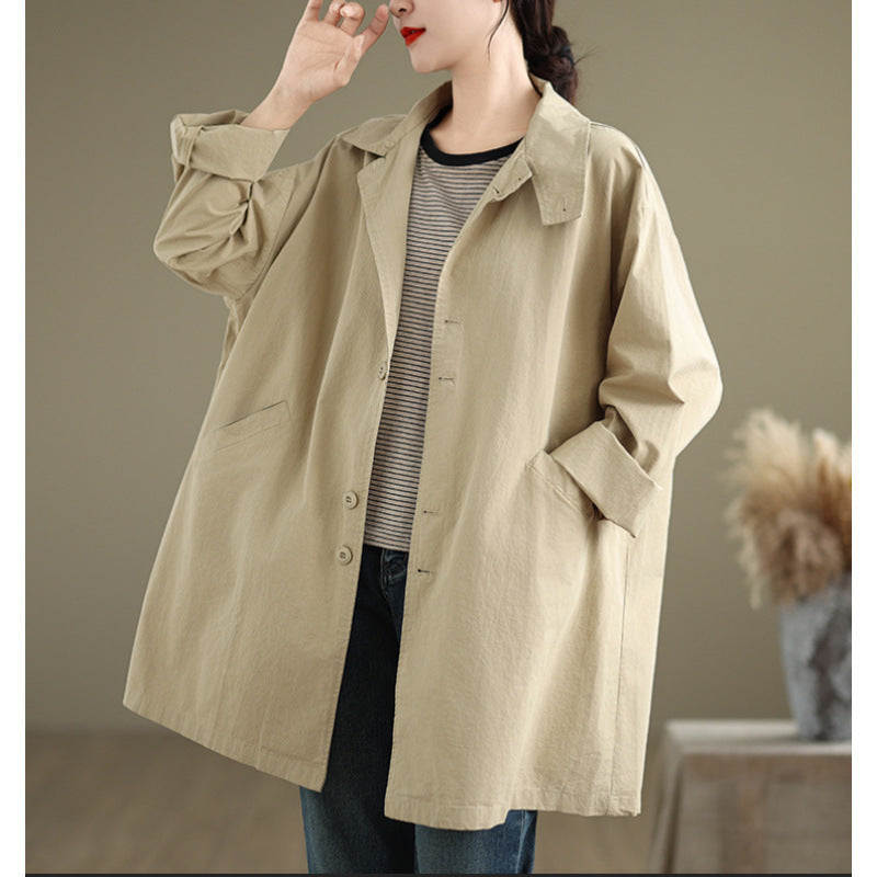 Women's casual relaxed-fit mid-length trench coat in a versatile design