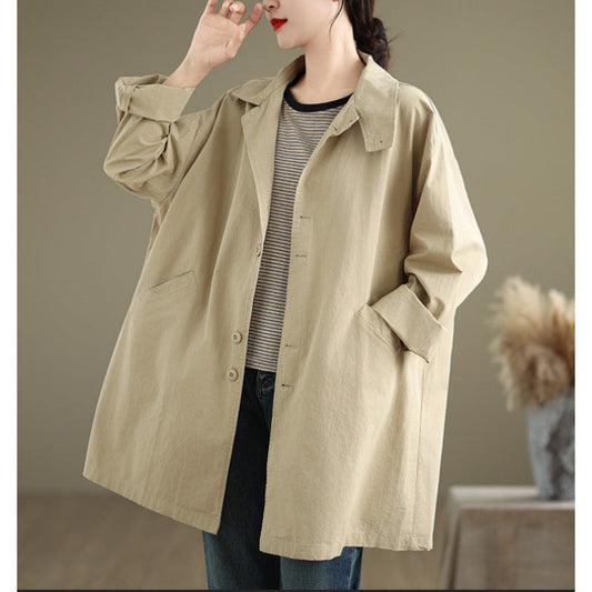 Women's casual relaxed-fit mid-length trench coat in a versatile design