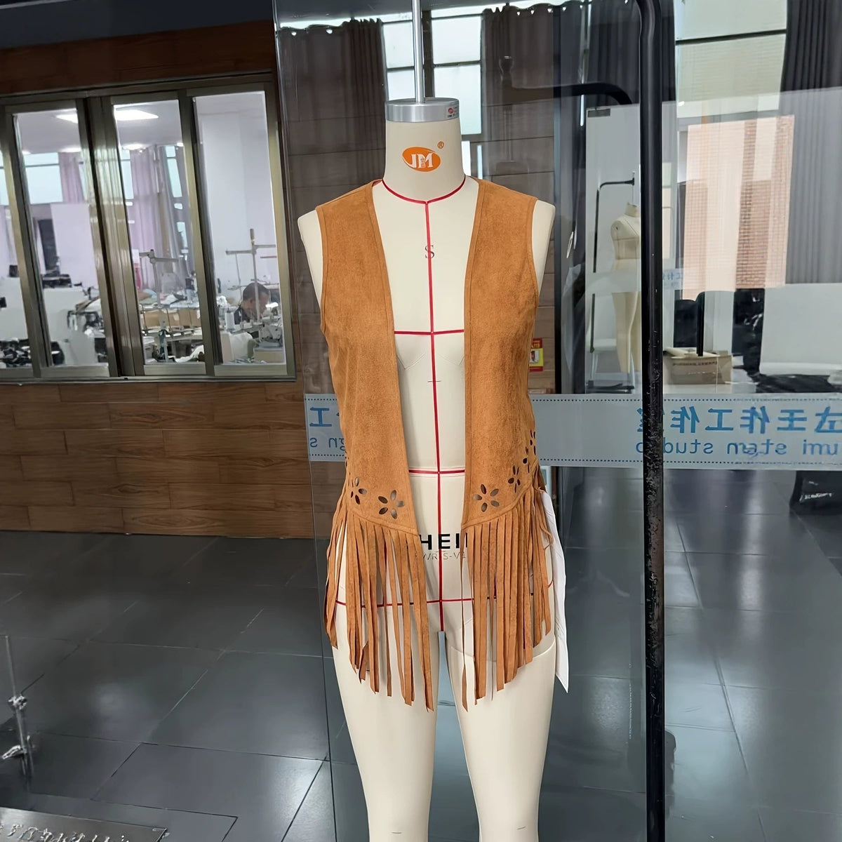 Elegant casual mid-length cardigan vest in a fashionable design, front view
