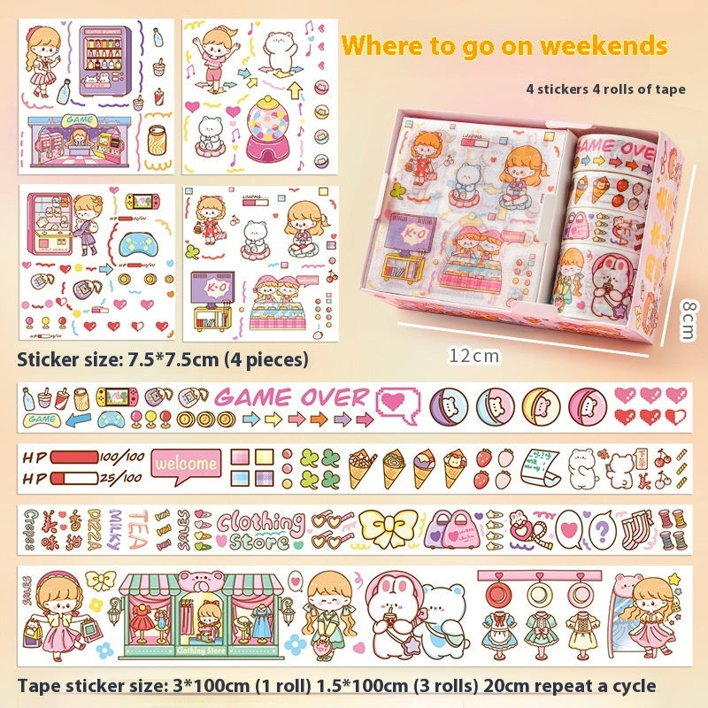 Cute tape sticker gift box with cartoon children's film stickers my store product packaging