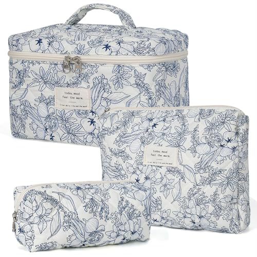 Floral home storage cosmetic bag with colorful flower pattern and zip closure