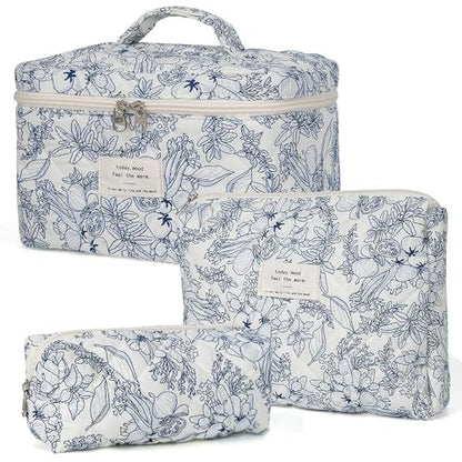 Floral home storage cosmetic bag with colorful flower pattern and zip closure