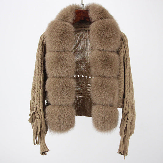 Women's autumn fox fur cardigan coat sweater by My Store, shown in a soft textured design