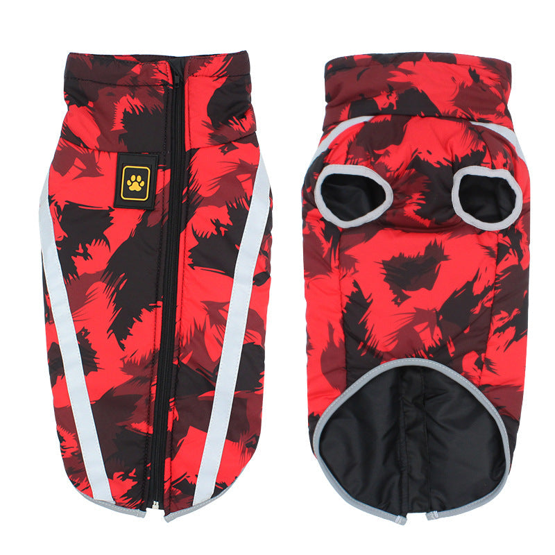 Warm fashionable pet dog clothes in a cozy outfit