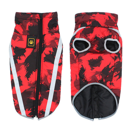 Warm fashionable pet dog clothes in a cozy outfit