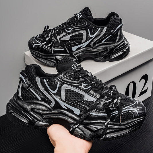 European style men's mesh casual athletic sneakers with thick sole and height-boost design
