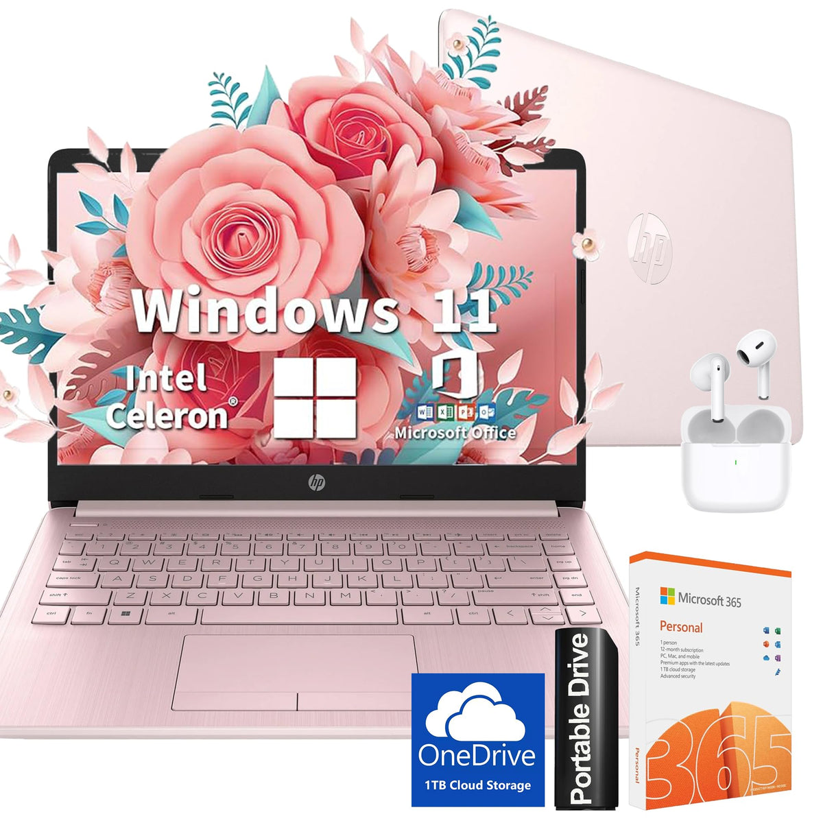 HP SleekBook 14" Pink Laptop • Intel Quad-Core & MS 365 • 16GB RAM • Multiple Storage Options • HD Display • Windows 11