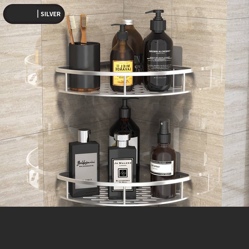 Black rectangular space aluminum wall shelf for bathroom and kitchen use, dual-purpose hanging storage organizer