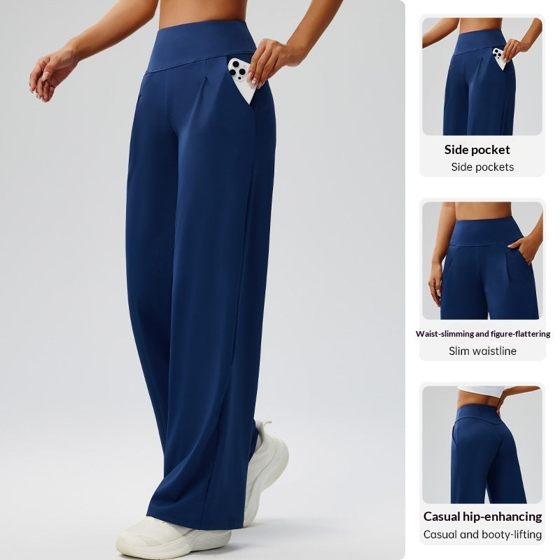 Tummy-control bare-feel high-waist straight-leg yoga pants in black My Store trousers